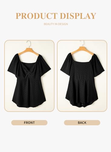 Eytino Womens Plus Size Tops Twist Front V Neck Short Sleeve Eyelet Embroidery Summer Loose Blouse Shirts(1X-5X)4