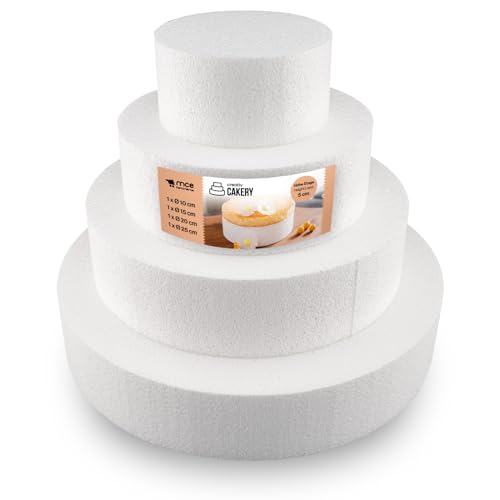 Styropor A3995984 Lot de 4 gâteaux en polystyrène Blanc 5 cm, 10 cm, 15 cm, 20 cm et 25 cm