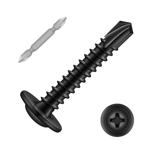 #10 x 3/4" Sheet Metal Screws, 150 PCS Etauwe Fast Self Tapping Screws for Metal, Phillips Modified Truss Head Self-Drilling Screws, Screwdriver Bit Included, Black