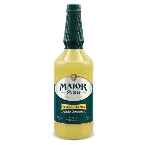 Major Peters' Spicy Jalapeno Margarita Cocktail Mix, Only Add Spirits & Garnishes for Ideal Drink, (33.8 Fl Ounce, Pack of 1)