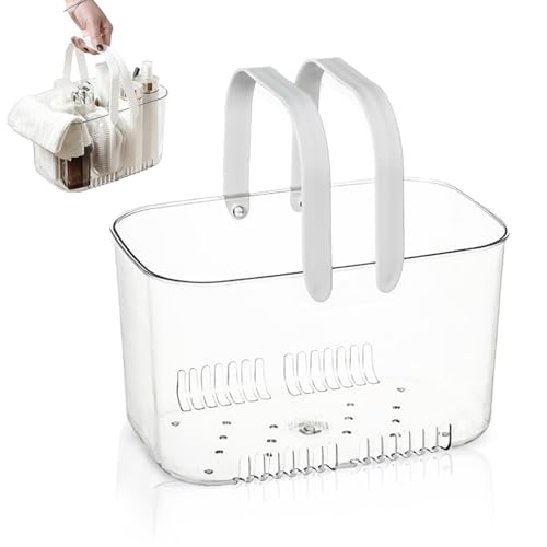 Panier de douche mignon, style simple, grande capacité, étanche, design creux, portable, transparent, organisateur de salle de bain (blanc)
