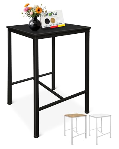 BeFair Bartisch Schwarz, 60x60x100 cm, Hochtisch mit Fußstütze, Industrial Design, Metallbeine – Komfort und Stabilität