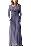 GRECERELLE Women's Long Sleeve Loose Plain Maxi Dresses Casual Long Dresses with Pockets Purple...