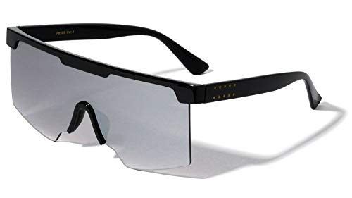 Oversized Semi Rimless Square Shield Aviator Sunglasses