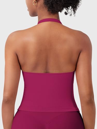Image of YEOREO SoftHue Women's Impact Halter Tank Top Longline Backless Scoop Neck Built-in Bra Sports Workout Gym Crop Top