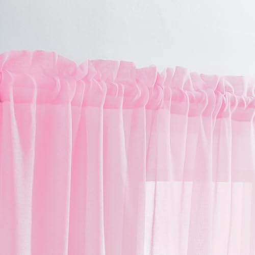 Image of MYSTIC-HOME Sheer Curtains Pink 95 Inches Long, 108 Inch Width Window Treatments Rod Pocket Drapes for Living Room, Bedroom, Semi Extra Wide Sheer Curtains for Patio, Villa, 108 inchx 95 inch, 2 Panels