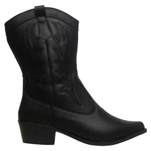 Bota Texana Feminina Boiadeira Western Country Cano Médio (Preto, BR, Adulto, Numérico, 36)