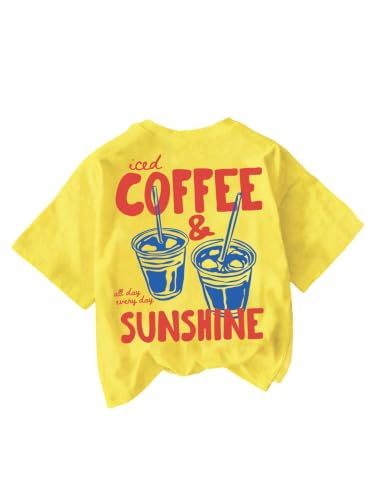 Image of RoseSeek Women's Graphic Letter Tee Crew Neck Drop Shoulder Trendy Summer T Shirt Short Sleeve Vintage Car Print Top
