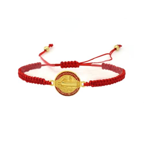 BDM - Pulsera de San benito, Medalla de Benito de Nursia, patrono de europa, regla de San benito y patriarca monacal. Medida ajustable - Modelo 1