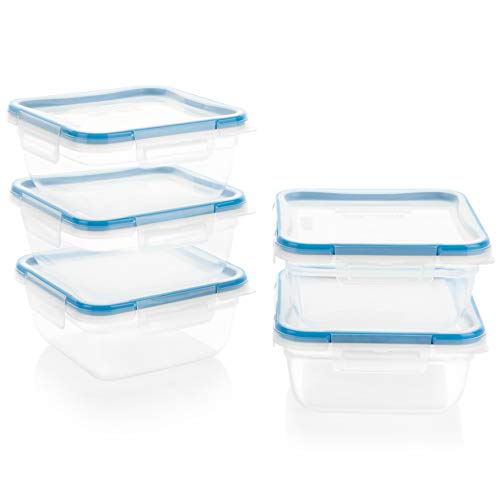 Snapware Total Solution Square Plastic Meal Prep Food Storage Set (10-Piece, BPA Free, Meal Prep, Leak-Proof, Microwave, Freezer and Dishwasher Safe)