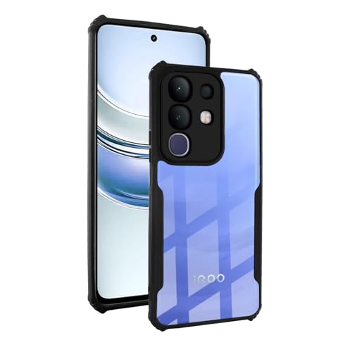 Image of SESS XUSIVE Polycarbonate Crystal Clear Back Cover for iQOO Z10X 5G / Vivo T4X 5G | 360 Degree Protection | Shock Proof Design | Transparent Back Cover for iQOO Z10X 5G / Vivo T4X 5G - Black Bumper