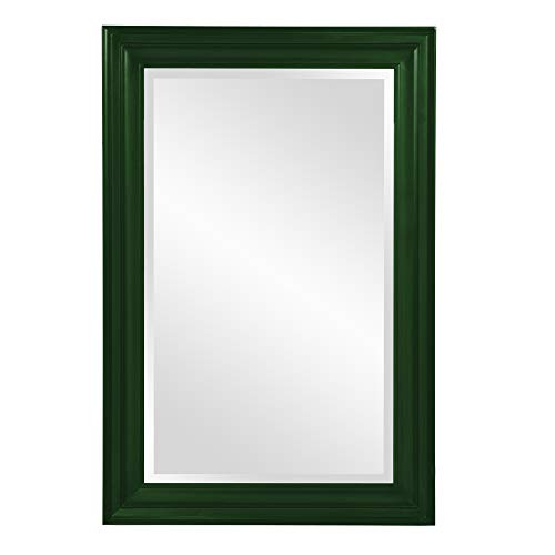 Image of Howard Elliott Collection George Rectangular Glossy Hunter Green Wall Mirror, Rectangle Hanging Wood Framed Vanity Mirrors for Home Decor, Living Room, Bathroom, Bedroom, or Hallway, 24 x 36 Inch