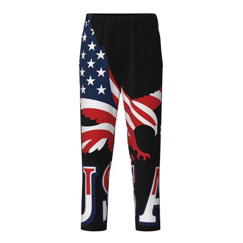 Eagle Usa Flag Pattern Print Snug Plaid Pajama Pants Adjustable Elastic Waistband Practical Side Pockets Enjoy