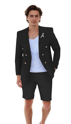 Shorts Suits for Men 2 Piece Slim Fit Casual Double Breasted Tuxedo for Men Prom Summer Beach Wedding