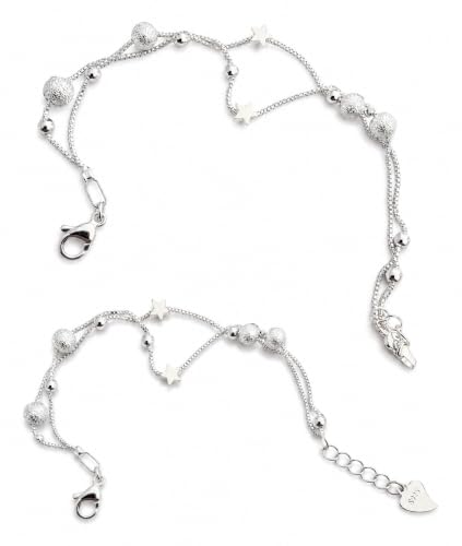 Image of Double Chain Star Bracelet, Adjustable Silver Star Charm Bracelet, Dainty Frosted Bead Bracelet for Women Teen Girls, Friendship Jewelry Gift for Birthday Valentine