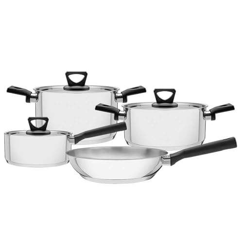 Jogo de Panelas Tramontina Brava Baquelite em Aço Inox com Fundo Triplo e Cabos e Alças de Baquelite Preto 4 Peças