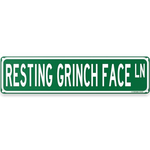Resting Grinch Face Ln Christmas Theme Street Sign 16' x 4' Holiday Humor Ornament Novelty Home Decor Wall Decoration (RestingGrinchFaceStreet)