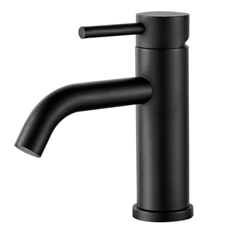 GENBONS Wasserhahn Bad Schwarz Moderner Einhebelmischer für Waschbecken Hochwertige Waschtischarmatur zur Einlochmontage 3/8 Schnellmontage