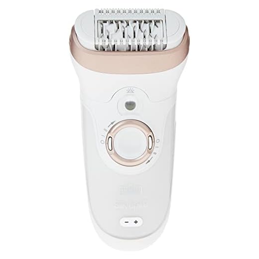 Braun Silk-épil 9 9-561 - Depiladora para mujer eléctrica inalámbrica con tecnología Wet & Dry, con 6 accesorios incluyendo un cabezal con recortadora y afeitadora, oro rosa/blanco, 12