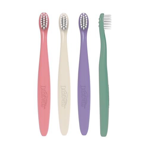 Image of Dr. Brown's Infant-to-Toddler Toothbrush Set, Soft & Gentle Manual Toothbrushes for Baby, Pink /Ecru /Purple /Dark Green, BPA Free, 0-3 Years - 4-Pack