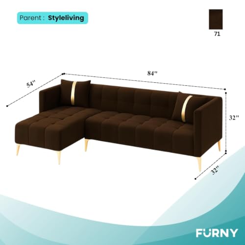 Image of Furny Styling 4 Seater Fabric LHS L Shape Sofa Set (Brown) | Soft Velvet Fabric | Modern Design | Comfortable Seating | Living Room Furniture