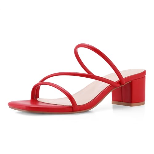 Image of Shoe'N Tale Strappy Heels For Women Low Chunky Block Heel Heeled Sandals Square Open Toe Slip On Slides Mules