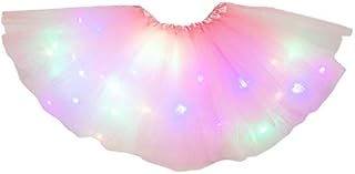 unknow Tutu Skirts for Girls, Kids Girls Glitter Star Sequins Ballet Dance Tutu Skirt LED Light Up Neon Colorful Layered Tulle Short Dress Party Stage Costume 3-8 Years Birthday Party