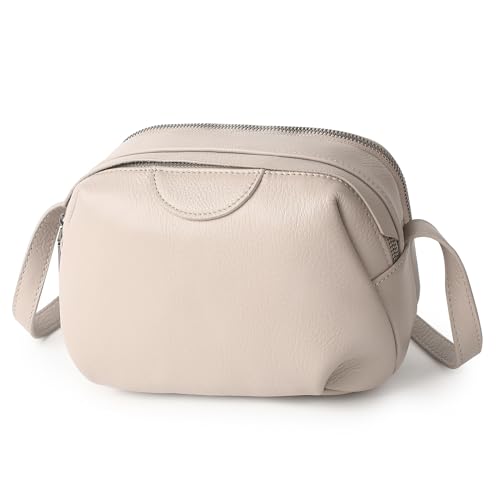 KOGTLA Genuine Leather Crossbody Bags for Women, Travel Purses with Adjustable Strap Beige