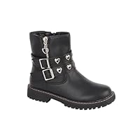 A2Z 4 Kids Girls Ankle Boots PU Leather Back to School Shoes Zip Up Double Strap Heart Boot Kids Chunky Heel Comfortable Combat Shoes