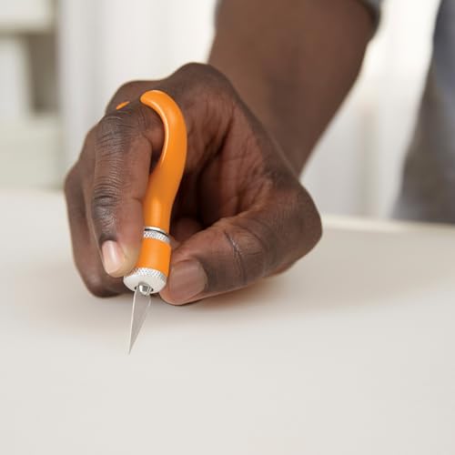 Fiskars Finger-Bastelmesser/Cutter, Für Rechts- und Linkshänder, Gesamtlänge: 10,7 cm, Qualitätsstahl/Kunststoff, Orange, Softgrip, 1024409
