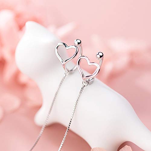 Love Heart Ear Cuffs Tassel Threader Dangling Earrings Sterling Silver For Women Teen Girls Dainty Long Chain Wrap Cartilage Earring Cute Jewelry Christmas Gifts #TOP4