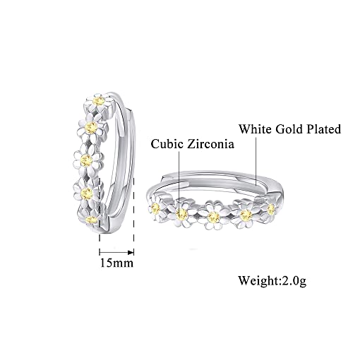 Cinily Hoop Earrings For Women Girls Flower Yellow Cubic Zirconia Huggie Earrings Hypoallergenic 14K White Gold Plated Cartilage Earrings #TOP15
