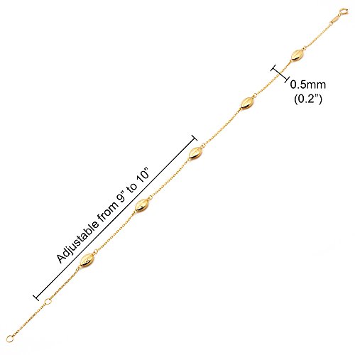 Lovebling 10K Yellow Gold .50Mm Diamond Cut Rolo Chain With 5 Oval Bead Pendants Anklet Adjustable 9" To 10" (#7) #TOP4