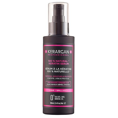 Kerargan - Suero Capilar Ultra Reparador con Queratina para Cabello Dañado - Protector, Alisante - Aceite Mineral Natural de Ricino, Macadamia, Argán - Sin Sulfatos, GMO - 100ml