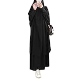 Muslim Prayer Clothes for Women Islamic Abaya Suit Maxi Skirt + Khimar Hijab Two Pieces Burka Jilbab Kaftan Black