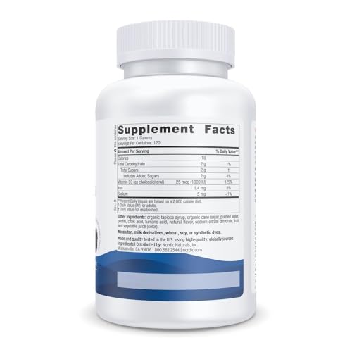 Nordic Naturals Vitamin D3 Gummies,1000 IU D3 + Iron, Wild Berry - 120 Count - image 2