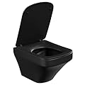 SUPERFLO Square Wall Mounted Toilet Bowl, Wall Hung Toilet Bowls with Soft Closing Seat, One Piece Black Toilet for Bathroom, Rear Outlet Hanging Modern Toilet (Not included Tank & Bracket)