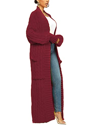 Image of Tcremisa Long Cable Knit Cardigans for Women Chunky Maxi Sweater Coat | Long Sleeve,Open Front,Ankle Length,Floor Length, Dual Pockets,Extra Knitted Duster,Loose Cozy Winter Outwear