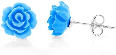 925 Sterling Silver Tiny Resin Rose Flower 9 mm Post Stud Earrings