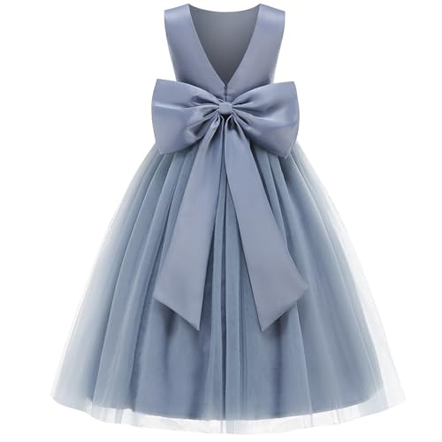 Flower Girl Dress Girls Dresses Wedding Satin V-Back Pearls for Pageant Prom Ball Gowns Party