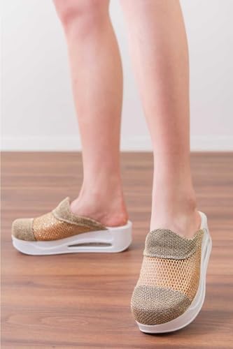 Resim Özel Tasarım Fileli Gold Air Taban Kadın Ortopedik ve Anatomik Doktor Hemşire Güzellik Merkezi Terliği 