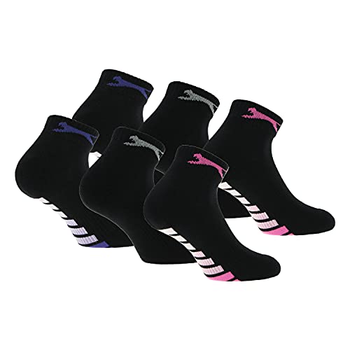 Slazenger 6 paires de chaussettes femme Quarter, hauteur au dessus de la cheville, semelle intérieure éponge, excellente qualité de coton peigné (Noir, 35-38) Cover