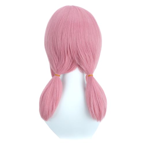 Image of Pink Wig with Bangs Pink Short Wig with Two Pigtails Straight Wigs for Women Cosplay Synthetic Wigs