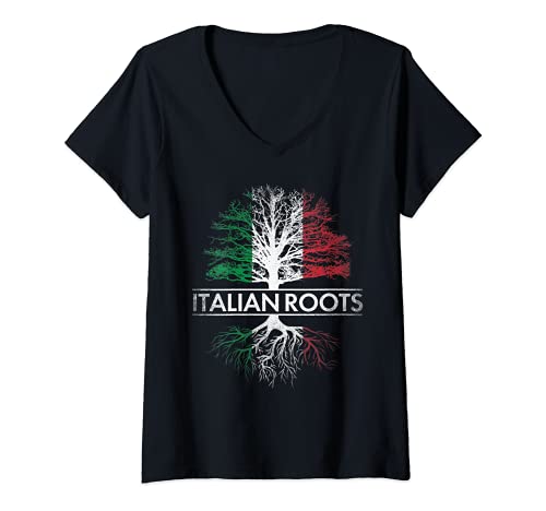 Femme Italian Italy Flag Pride Country Home Family Roots Tree Gift T-Shirt avec Col en V