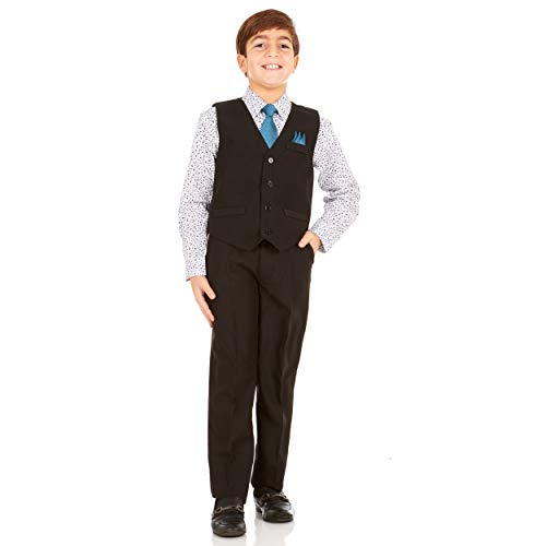 Image of Vittorino Boys 4 Piece Suit Set with Vest, Dress Shirt, Bow Tie, Pants & Pocket Square | Big & Little Kids Formal Apparel