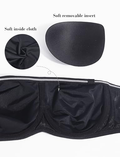 Amafuur Strapless Minimizer Bra Seamless Bandeau With Clear Strap Convertible Underwire Bras For Large Bust Black 36F thumb #4