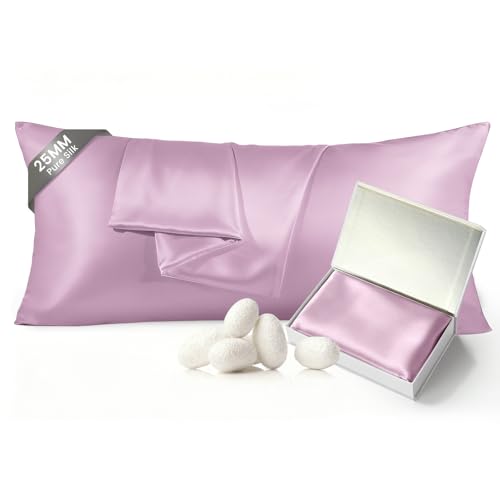 Image of THXSILK 100% Pure Mulberry Silk Body Pillowcase for Hair and Skin - 25 Momme - Upgraded Real Grade 6A+ Silk - Durable, Soft Breathable Silk Pillow Case (Body Size 20 inchx54 inch, Light Purple)