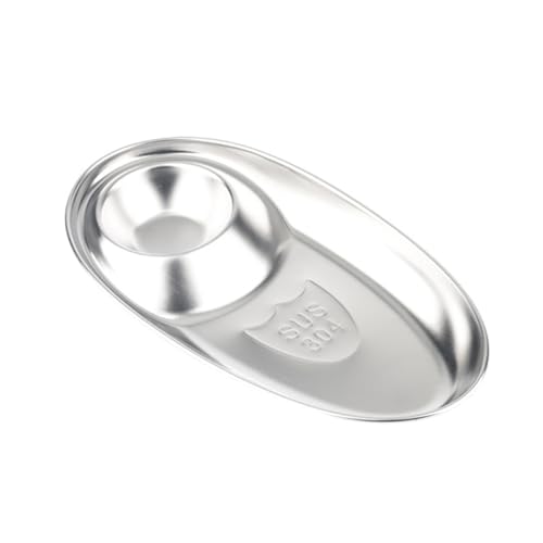 Cabilock Sturdy Double Compartment Condiment Plate Food Seasoning Dish Saucer for Hot Cold Sauces