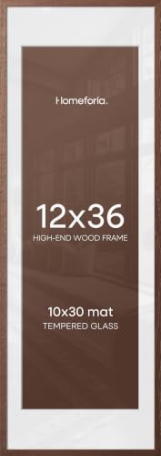 Image of Homeforia 12x36 Picture Frame Brown, High End Dark Oak 12x36 Walnut Wood Poster Frame with Mat 10x30 Art, 12 x 36 Wooden Frame Matted to 10 x 30 Photo, 36x12 Frames, Tempered Glass, Wall Kit, Set of 2