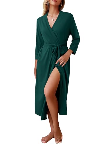 Image of Ekouaer Women Robes Long Knit Bathrobe Lightweight Soft Kimono Robes Casual Ladies Loungewear with Pockets